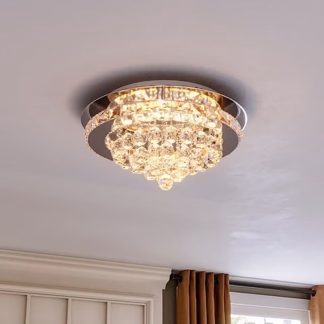 Livingandhome Round Dimmable LED Crystal Ceiling Light Pendant Lamp in Chrome and Transparent