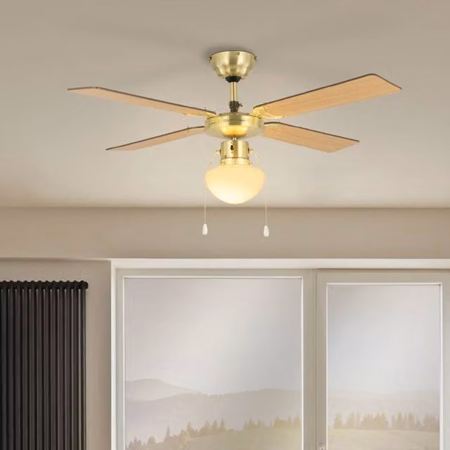 Eglo Fortaleza Ceiling Fan Light with 4 Blades in Bronze and Wood