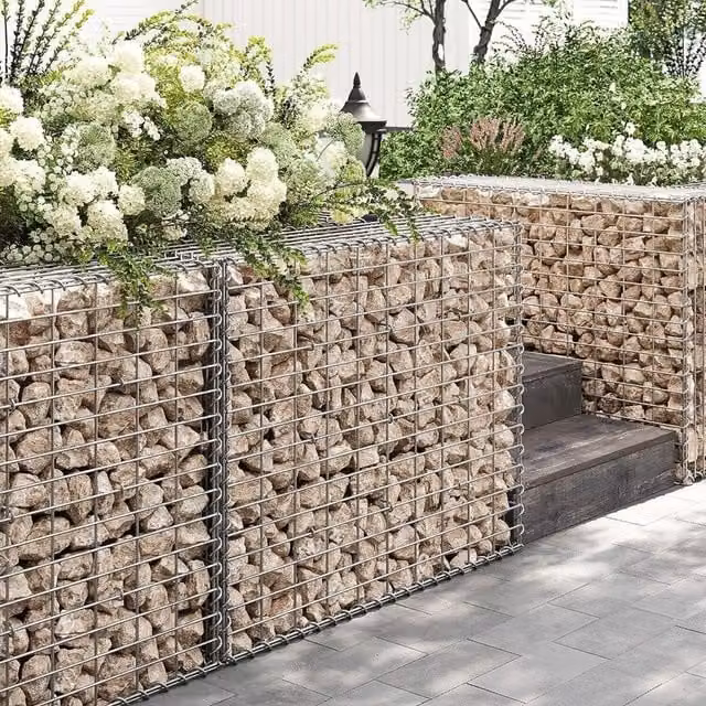 The Bazaarist Large Gabion Stone Wire Garden Basket in Silver Galvanised Steel