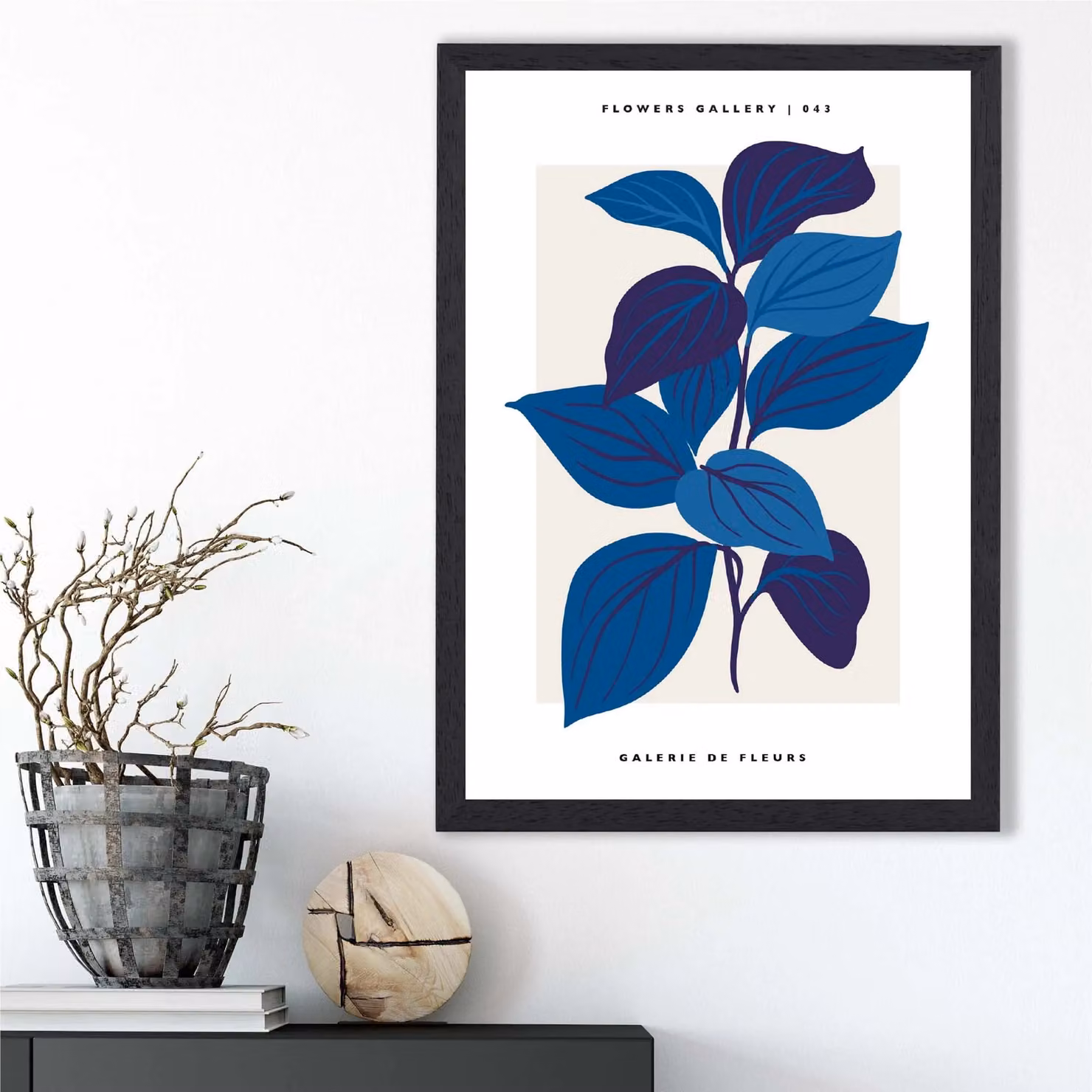 ARTZE Blue Botanicals Flower Market Exhibition Framed Print, Mid Blue and Black – 2