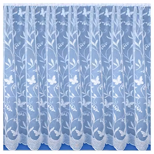 Tyrone Textiles Hawaii Butterfly and Floral Net Lace Curtain in White, W: 500 cm, H: 91 cm