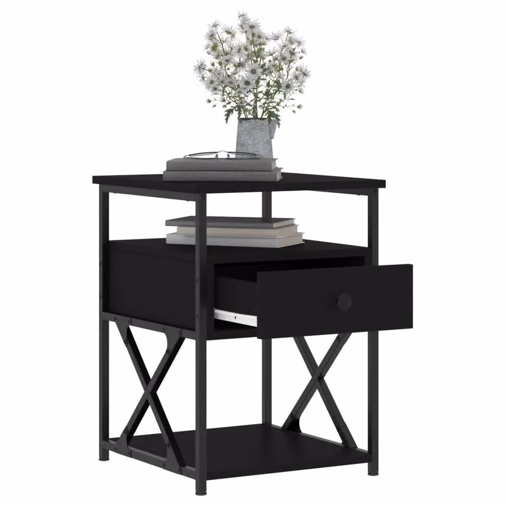 Berkfield Home Set of 2 Durable Black Bedside Cabinets, W/D/H: 40 x 42 x 55 cm – 3