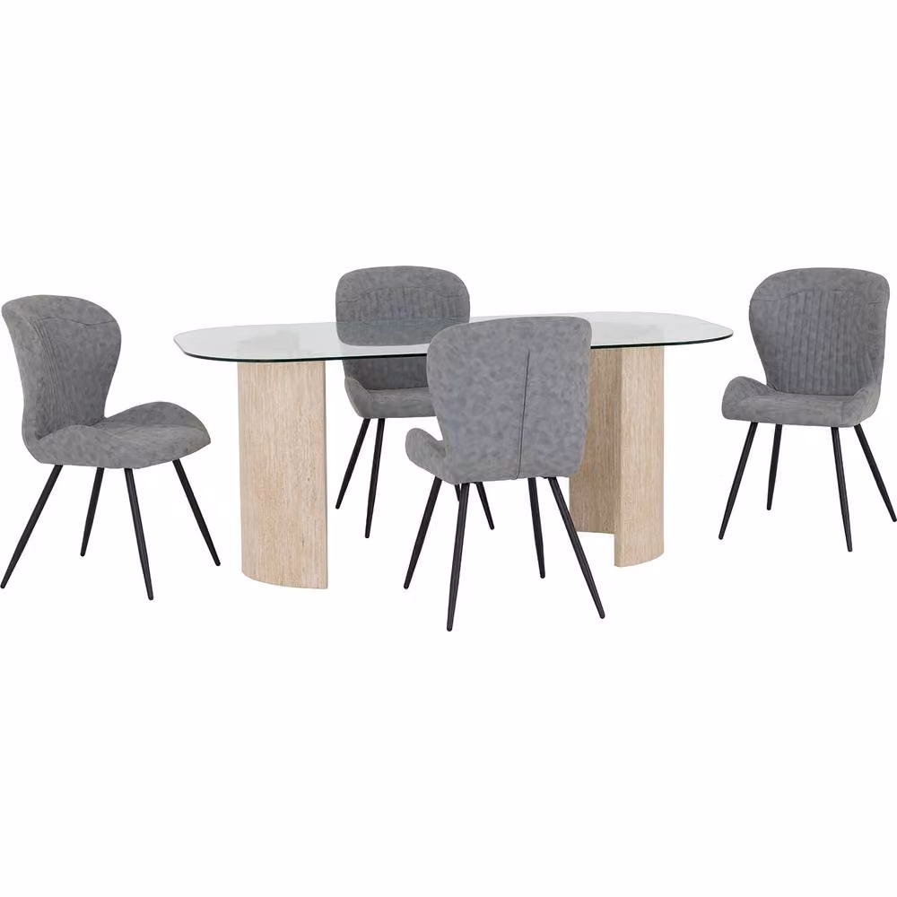 Seconique Modena Modern Oval Glass Dining Set with Grey Quebec Chairs – 2