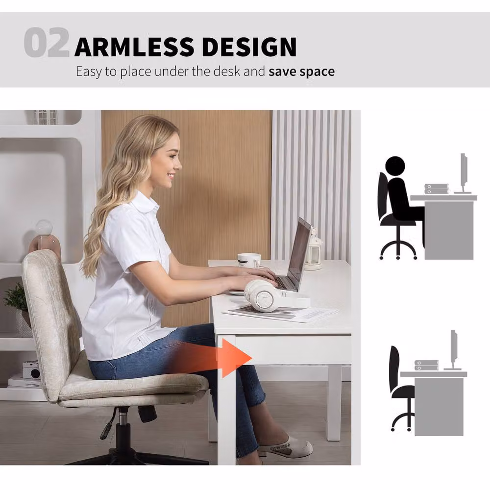 STILVORA Modern Fabric Home Office Task Chair in Beige with 360 Degree Swivel and Castors – 3