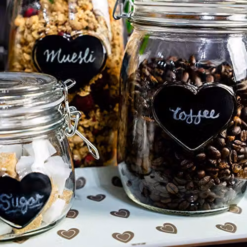 Nicola Spring Heart Shaped Storage Jar Labels, Black, Pack of 6, 6.5 x 5 cm – 6