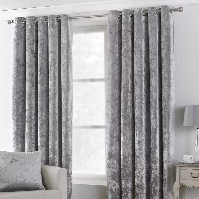 Make It A Home Verona Silver Grey Crushed Velvet Thermal Insulating Eyelet Curtains W: 183 cm, H: 183 cm