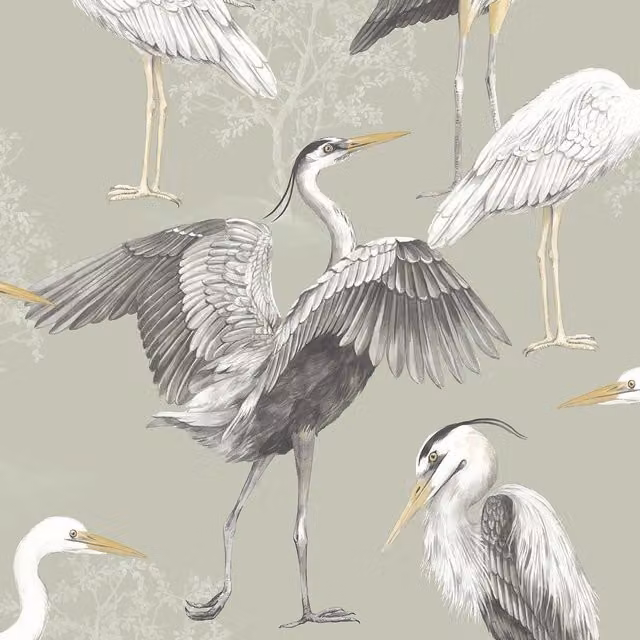 Rasch The Design Library Heron Crane Nature Wallpaper in Green