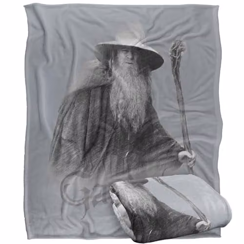 Warner Bros. Lord of the Rings Gandalf the Grey Super Soft Fleece Throw Blanket, Grey and Multicolour, W: 127.0 cm, D: 152.4 cm