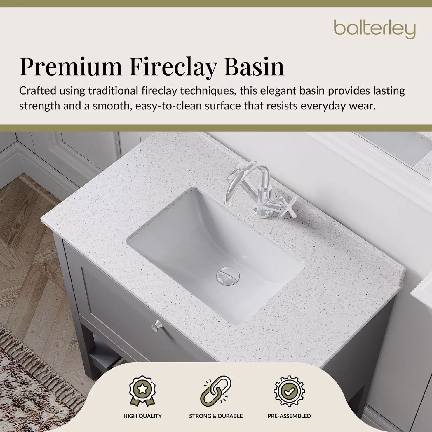Balterley Floor Standing 1 Drawer Bathroom Vanity in Cool Grey and White, W: 82 cm – 3