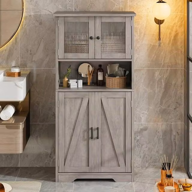 London Boutique Grey Wooden Kitchen Pantry Cupboard with Adjustable Shelves, W/D/H: 60 x 30 x 128 cm – 1