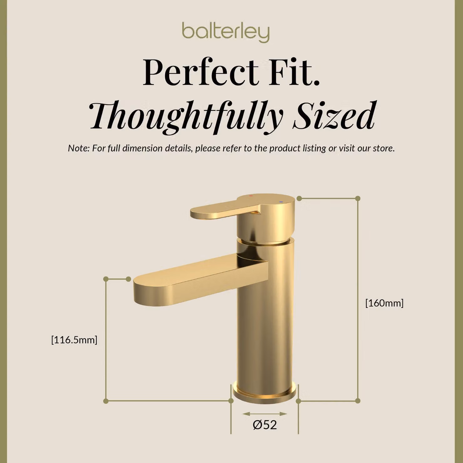 Balterley Pride Round Mono Basin Mixer Tap with Push Button Waste in Brushed Brass – 4