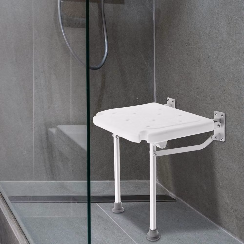 KORVIXA Folding White Shower Stool Bath Chair, W: 70 cm, H: 75 cm – 2