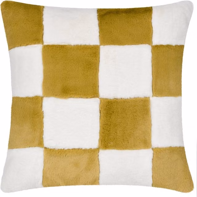 Cozeecheck Square Faux Fur Polyester Filled Cushion in Green and White