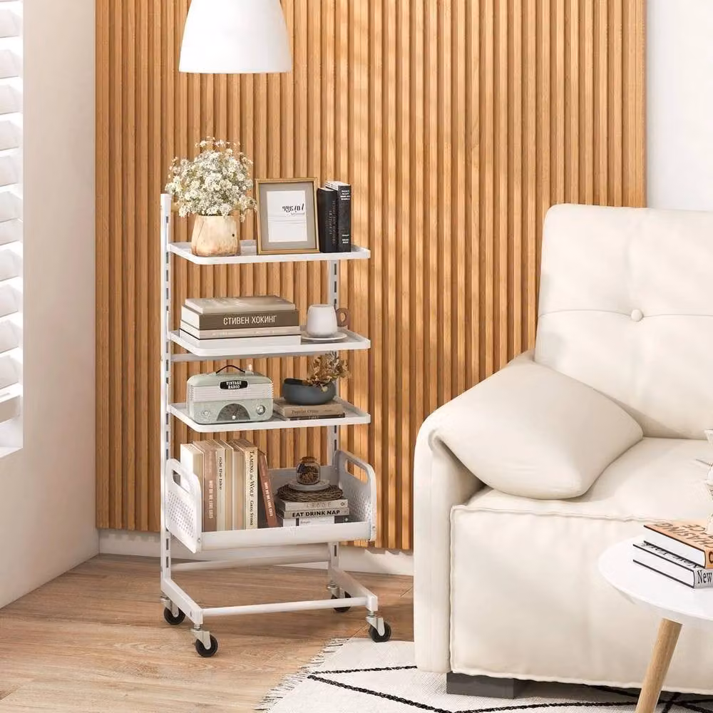 KORVIXA Chic 4 Tier Metal Utility Rolling Storage Cart in White, W: 60 cm, D: 45 cm – 3