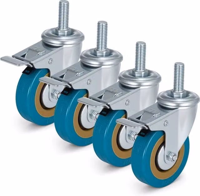 Nordara 4-Piece Set of Silver Rubber Swivel Castor Wheels with Screw-in Mount, 75mm Diameter, 200kg Capacity – 1