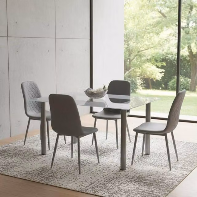 Kosy Koala Modern Rectangular Glass Dining Table Set with 4 Chairs in Grey and Transparent