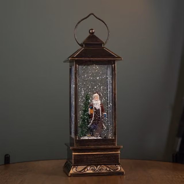 Samuel Alexander Bronze Christmas Water Spinner with Santa Scene, LED Lights and Battery Operation, 27 cm