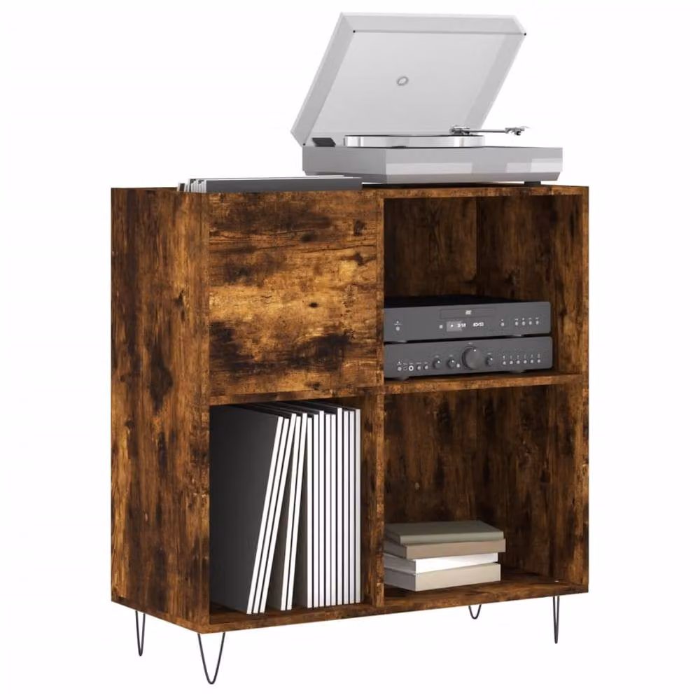 Berkfield Home Record Cabinet in Smoked Oak Brown, W: 84.5 cm, D: 38 cm, H: 89 cm – 2