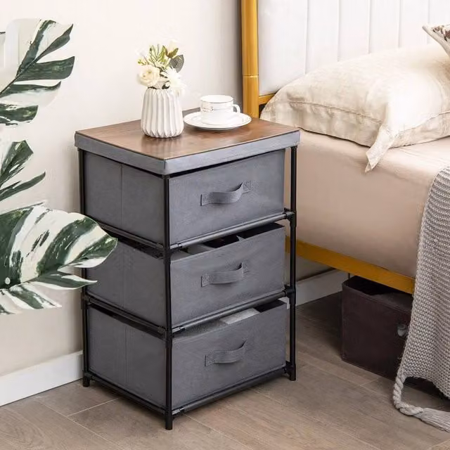 VOGREX 3-Tier Fabric Storage Chest of Drawers Nightstand in Grey – 1