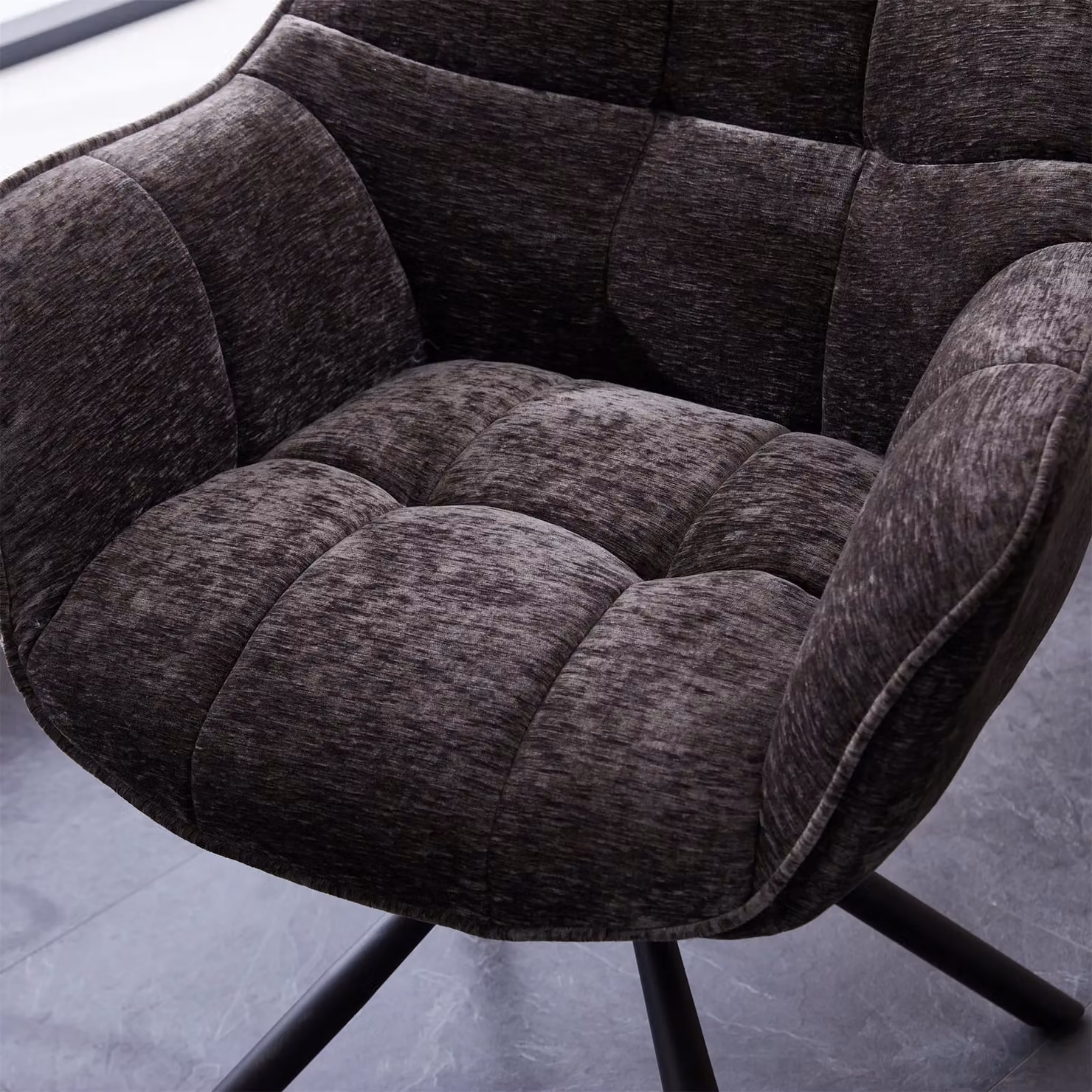 FURNITURE ONE Set of 2 Grey Fabric Padded Swivel Dining and Task Chairs with Metal Frame – 5