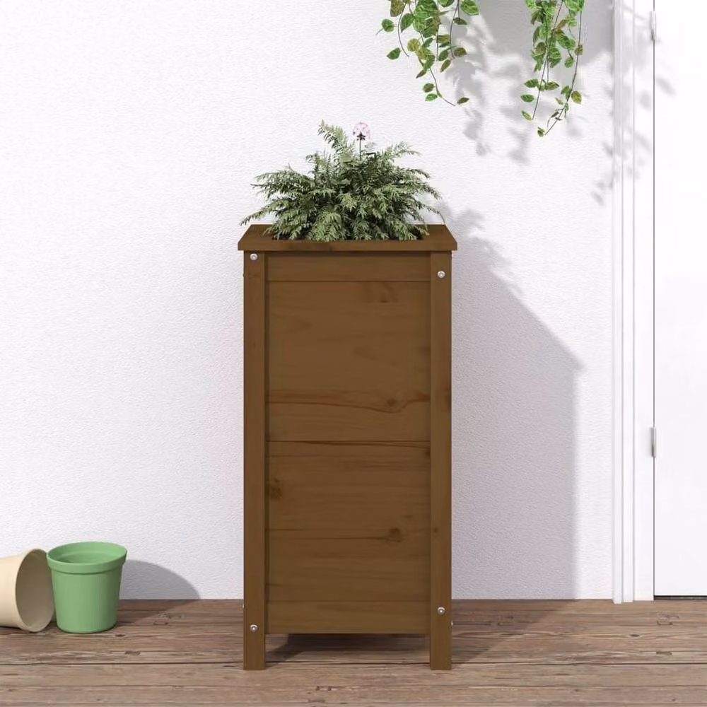 Berkfield Home Beautiful Garden Column Planter in Brown Solid Wood, W/D/H: 40 x 40 x 78 cm – 2