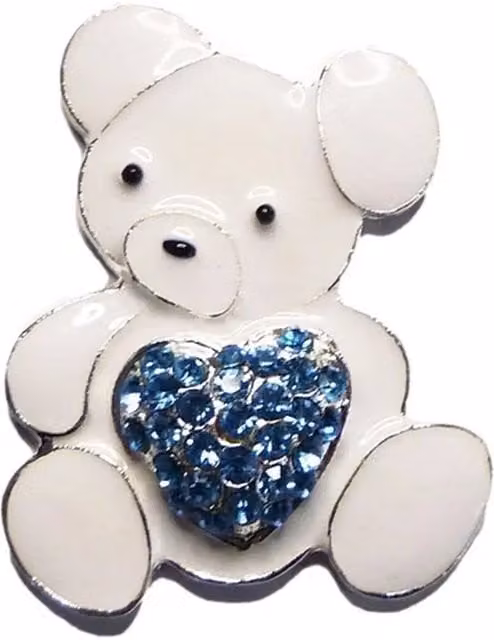 Syntego White Enamel Teddy Bear with Blue Diamante Heart Charm Embellishment