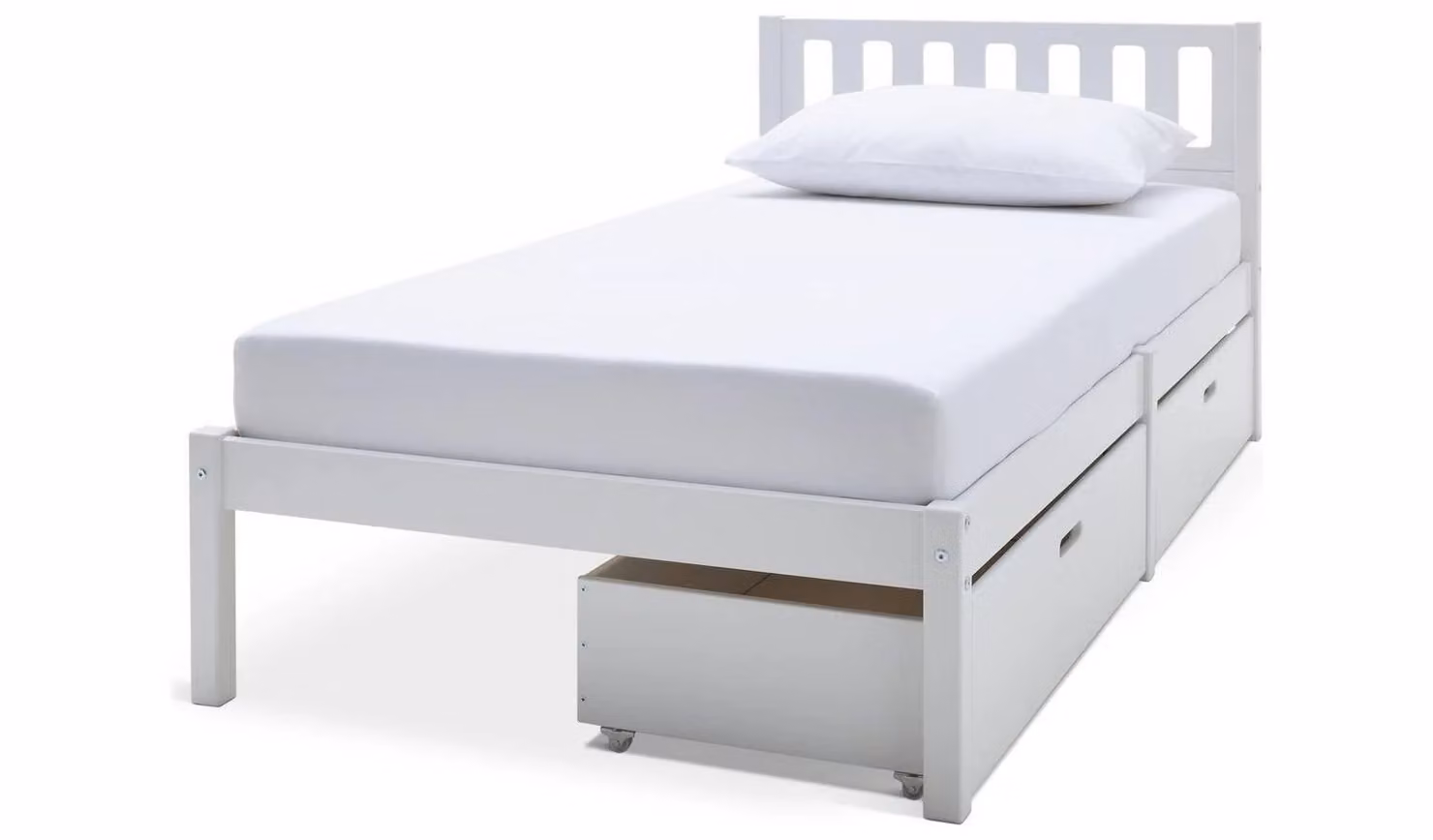 Ronnie Single Bed Frame with Drawers in White for Childrens Bedrooms W/D/H: 196.3 x 90 x 96.3 cm