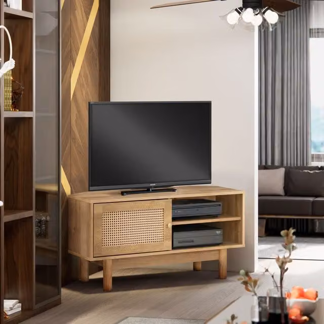 Swish Furniture Manila Rattan 1 Door Corner TV Unit in Oak and Brown