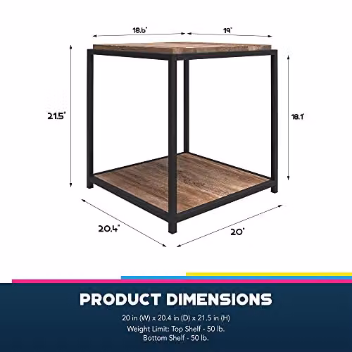 DHP Furniture Quincy End and Side Table, Brown, W: 49 cm, D: 48 cm, H: 55 cm – 5