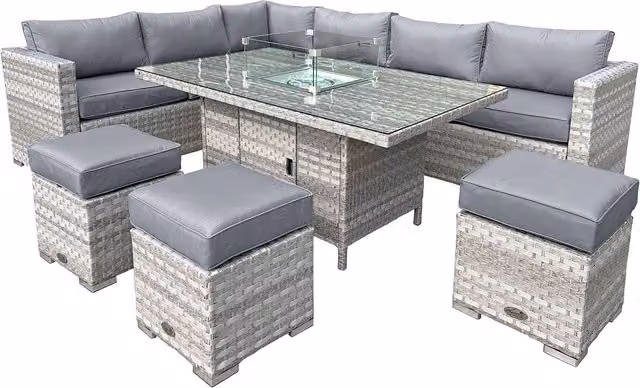 Oseasons Aruba 9 Seat Polyrattan Firepit Table Set in Grey