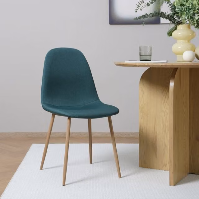 Home Garden Direct Asteria Upholstered Dining Chairs Set of 2 in Dark Green Linen with Wood Effect Legs