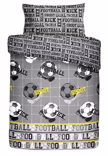Bedlam Football Childrens Duvet Cover and Pillowcase Set in Grey and Yellow, W/D/H: 200 x 200 cm – 2