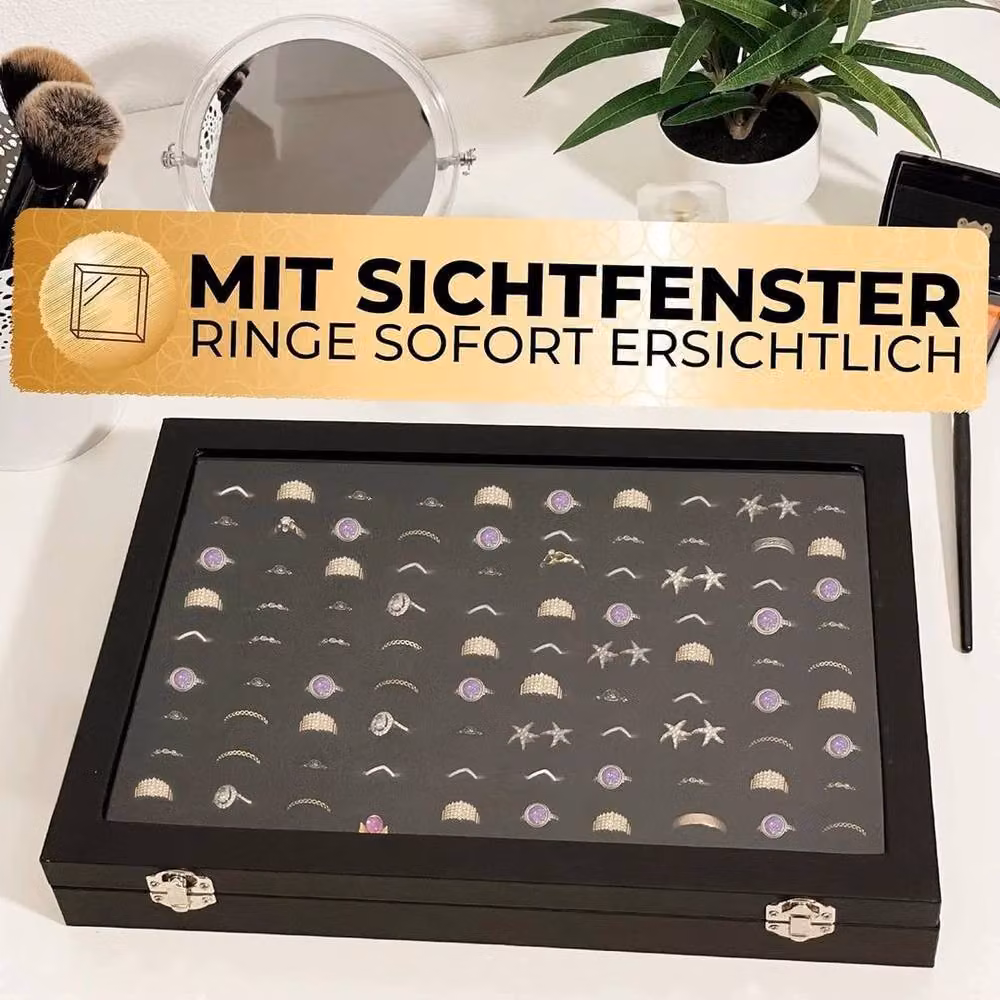 FLAVORA 100 Slot Ring and Earring Jewelry Display Organizer Box in Black, W: 50 cm, D: 50 cm – 3
