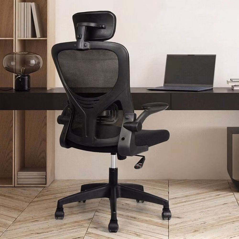 FLAVORA Black Mesh Gaming and Office Chair with Headrest and Armrests – 4