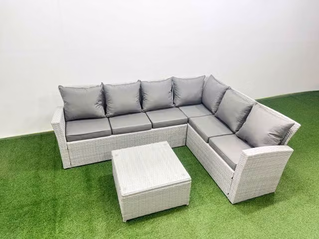 Fimous Garden 6 Seater Outdoor PE Rattan Furniture Set in Light Grey