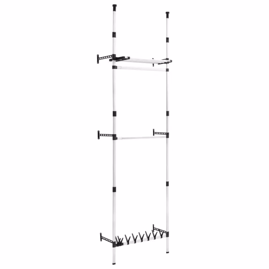 Berkfield Home Telescopic Aluminium Wardrobe System with Clothes Rail and Shelf in Silver – 2