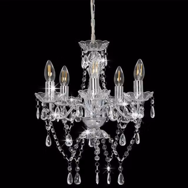 Berkfield Home Elegant Round Silver Chandelier with Transparent Crystal Beads, 5 x E14 – 1