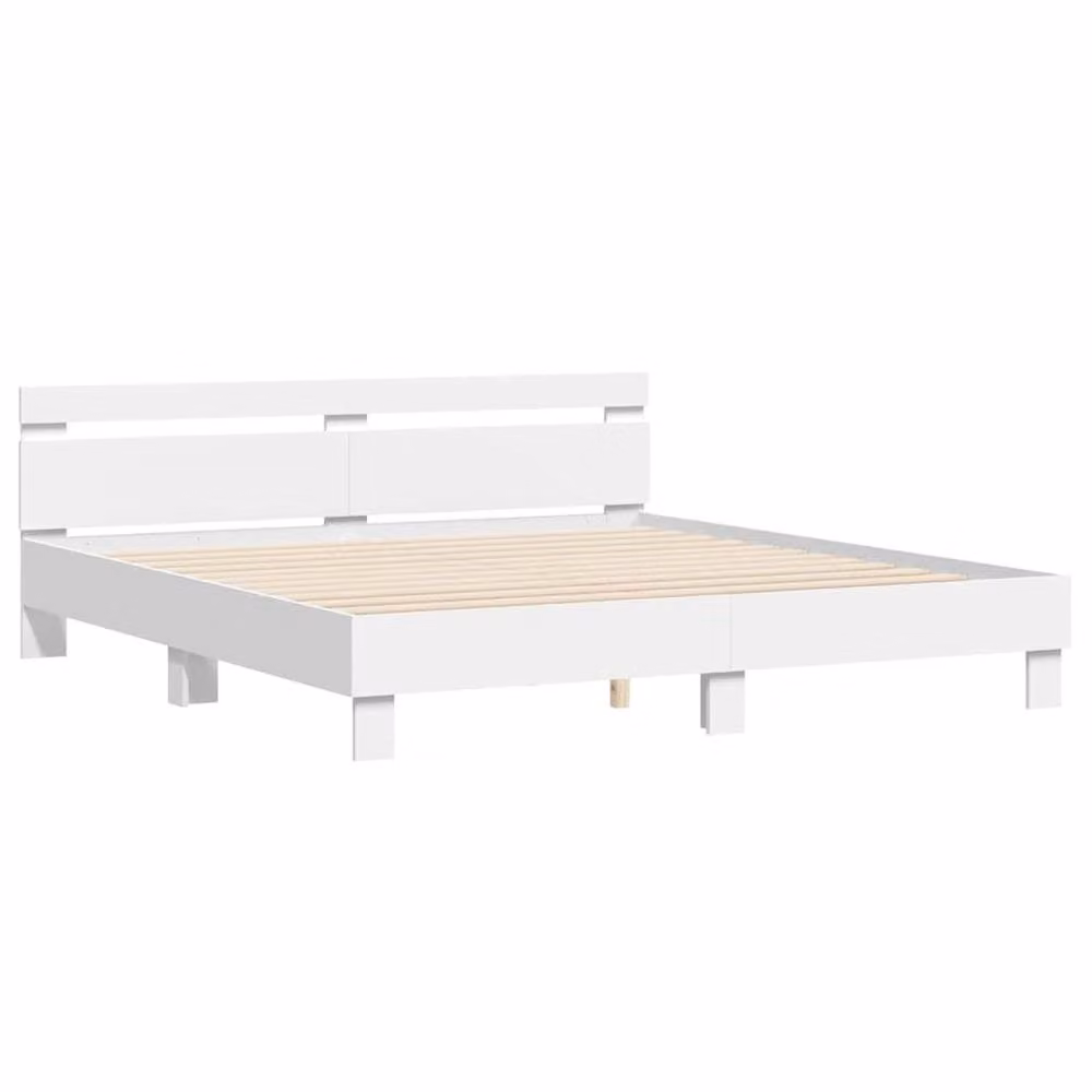 Berkfield Home Modern White Engineered Wood Bed Frame with LED Under-Bed Lighting and USB Charging Port W/D/H: 193 x 203 cm – 2