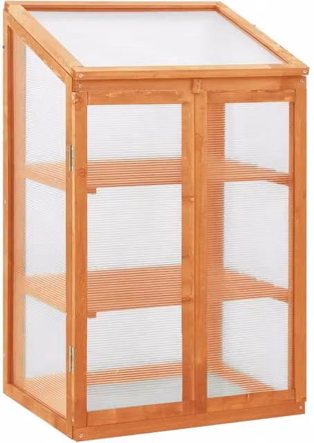 Berkfield Home Brown Firwood Greenhouse with Polycarbonate Shelving, W/D/H: 60 x 45 x 100 cm