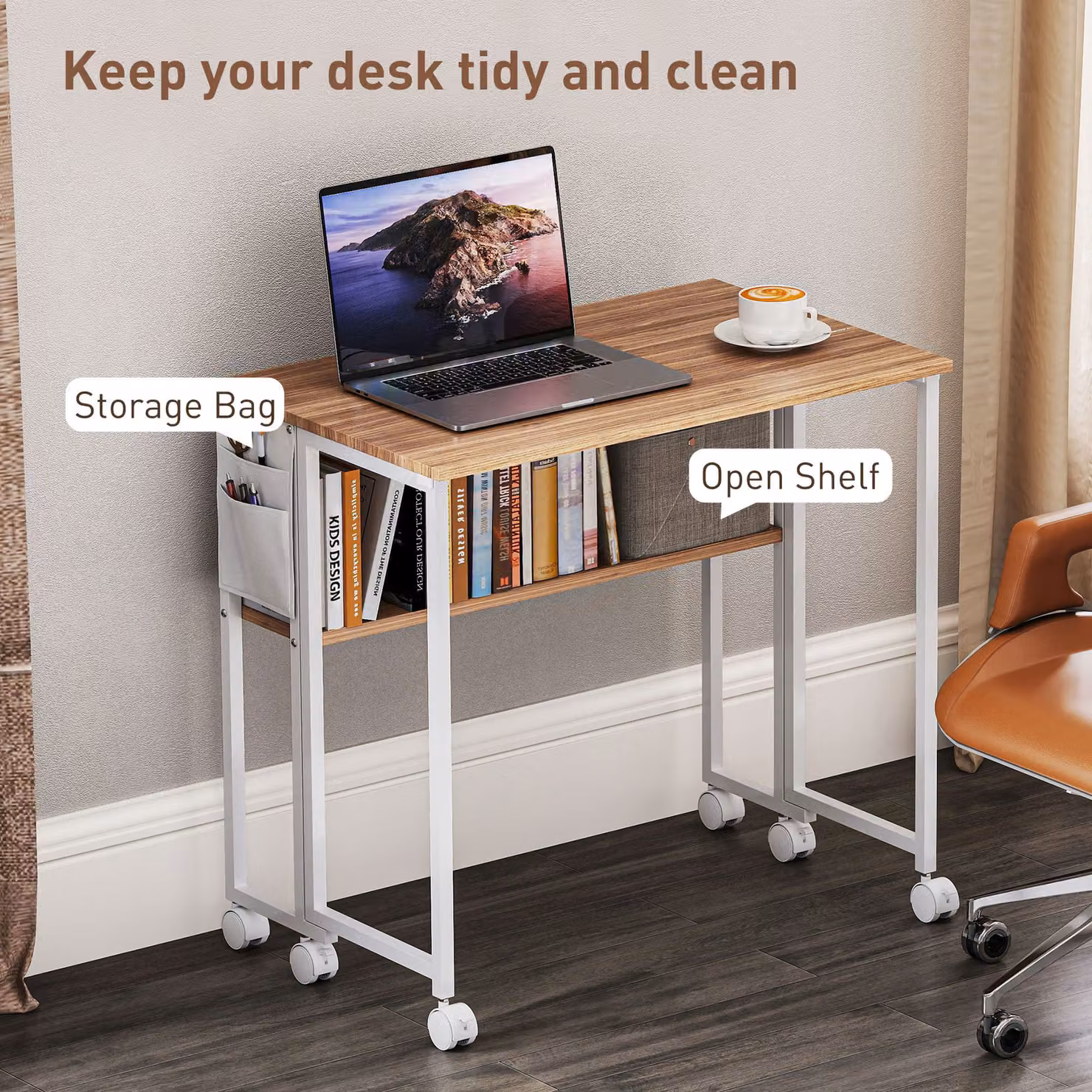 HOMCOM Brown Drop Leaf Writing Desk with Castors – 4