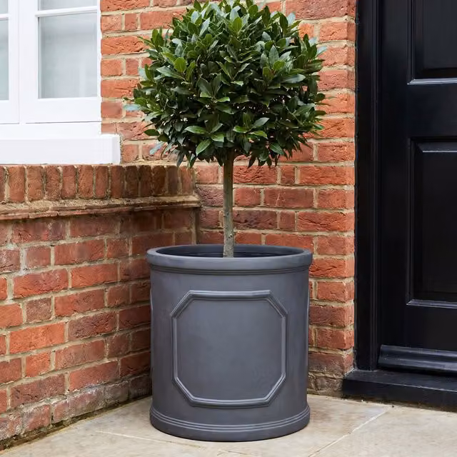 Set of 2 Idealist Chelsea Cylinder Planters, Grey Stone and Ceramic Outdoor Round Flower Pots, 21l
