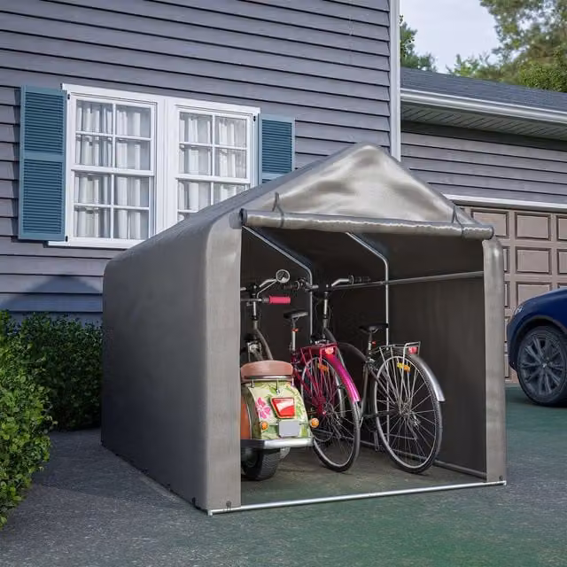 BIRCHTREE Grey Gable Bike Storage Tent with Galvanised Steel Frame, Height: 220 cm
