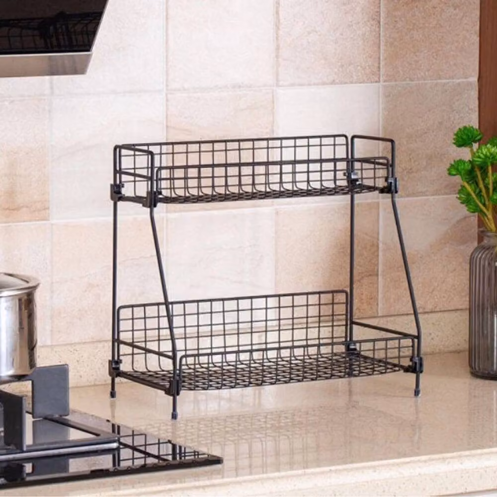 PAWNORA L 2-Tier Black Metal Mesh Wire Basket Storage Rack – 2
