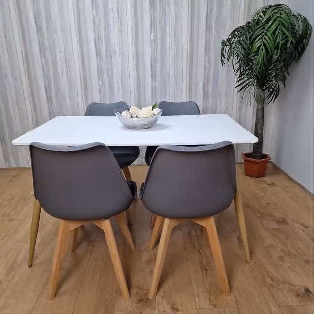 Kosy Koala Modern Rectangular White Wood Kitchen Dining Table and 4 Grey Plastic Chairs Set