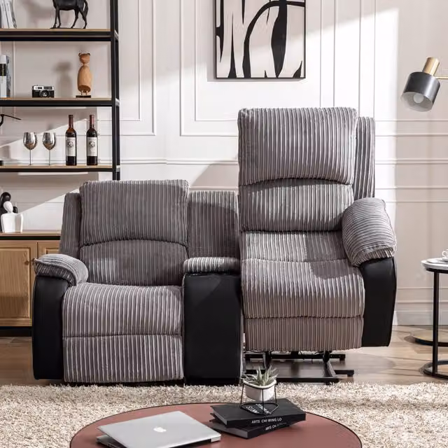 More4Homes Postana Rise Recliner 2 Seater Sofa in Grey with Cup Holders and Motorised Seats