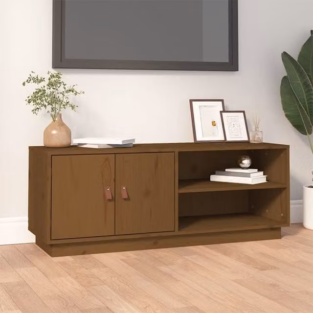 Berkfield Home Rustic Honey Brown TV Cabinet in Solid Pine, W/D/H: 105 x 34 x 40 cm – 1