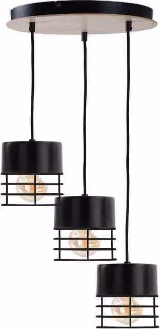 Netlighting Casa Cluster Pendant Ceiling Light in Black and Wood, Diameter: 32 cm, 3x E27