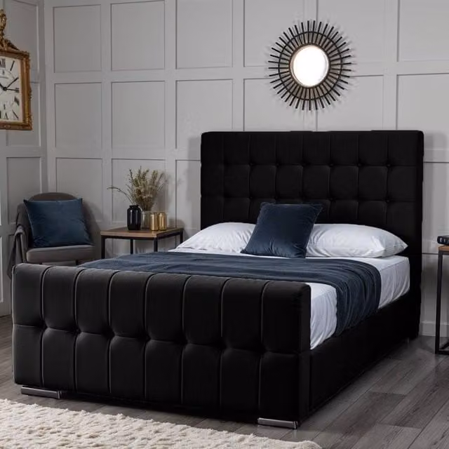 UK Bed Furniture Orlando Gas Lift Storage Upholstered Bed in Black, Size: 180 x 200 cm
