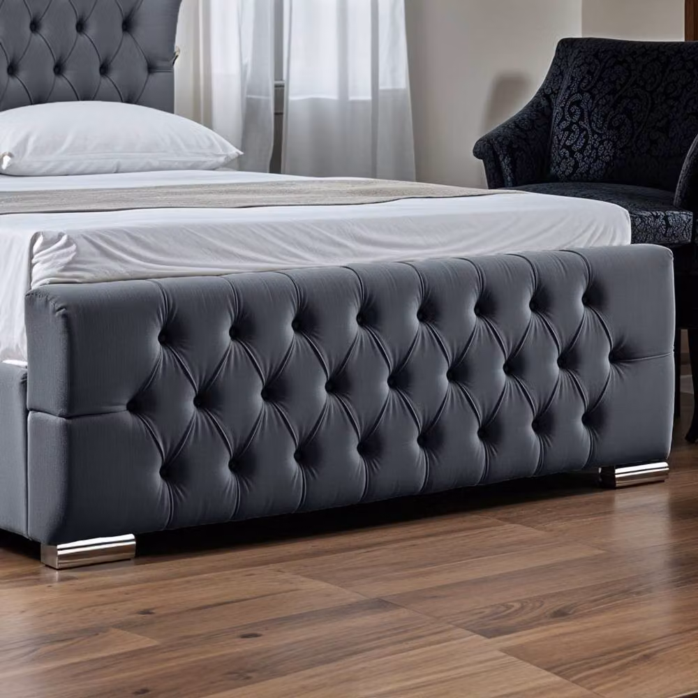 UK Bed Furniture Isabella Upholstered Slatted Base Bed with Wingback Headboard in Anthracite Grey, W/D/H: 90 x 190 cm – 4