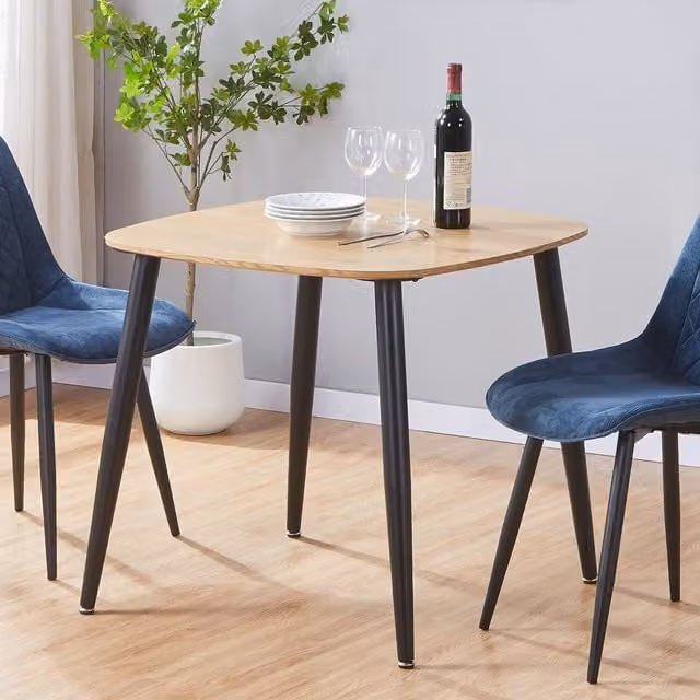 Core Products Ltd Aspen Square Dining Table in Light Oak Effect with Black Metal Legs W/D/H: 80 x 80 x 80 cm